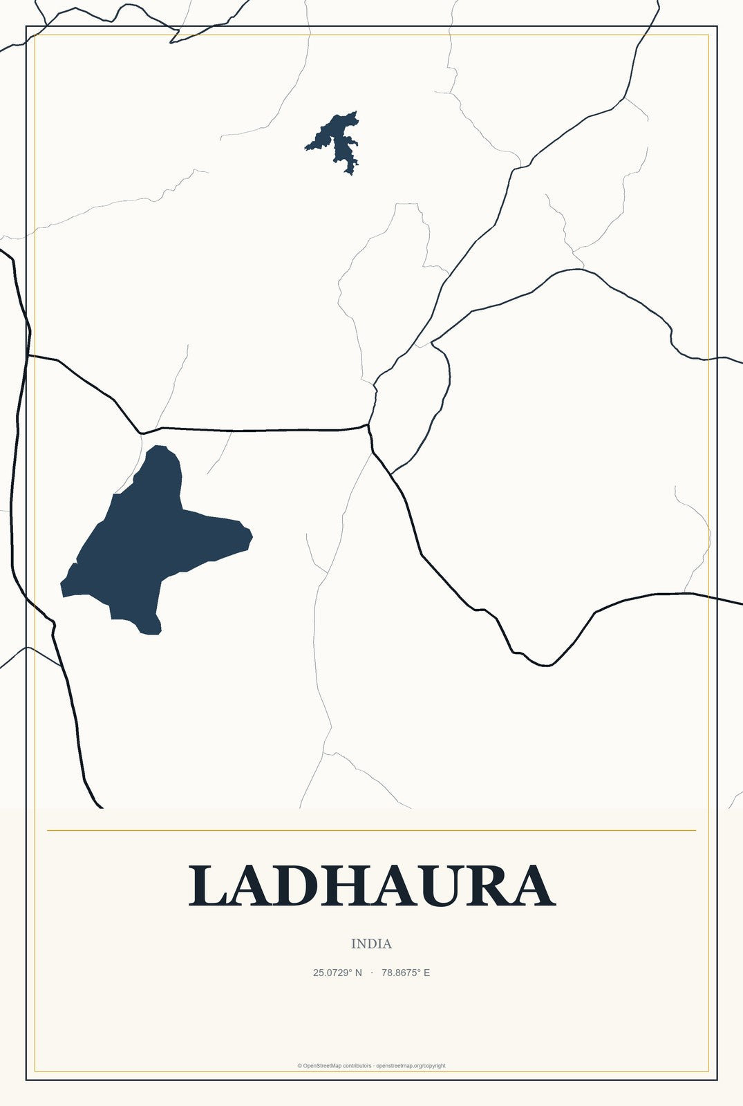 Ladhaura, India City Map Aluminum Sign in Citrine Modern style
