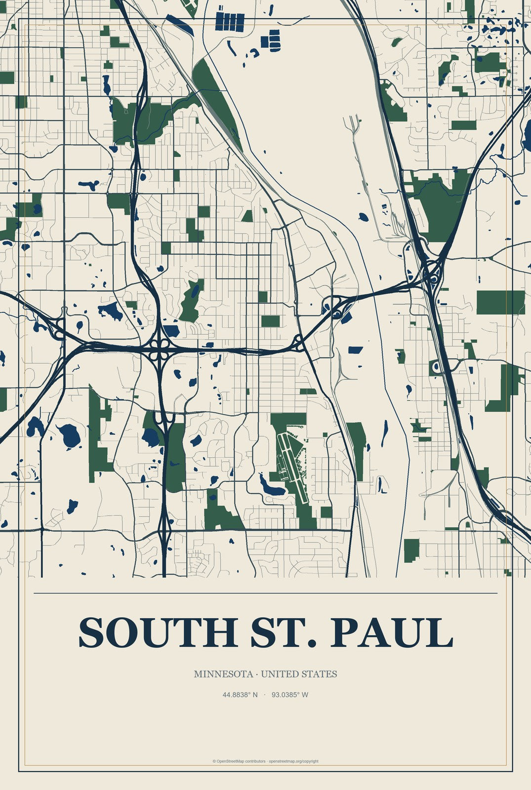 South St. Paul, Minnesota City Map Aluminum Sign in Coastal Cutout style