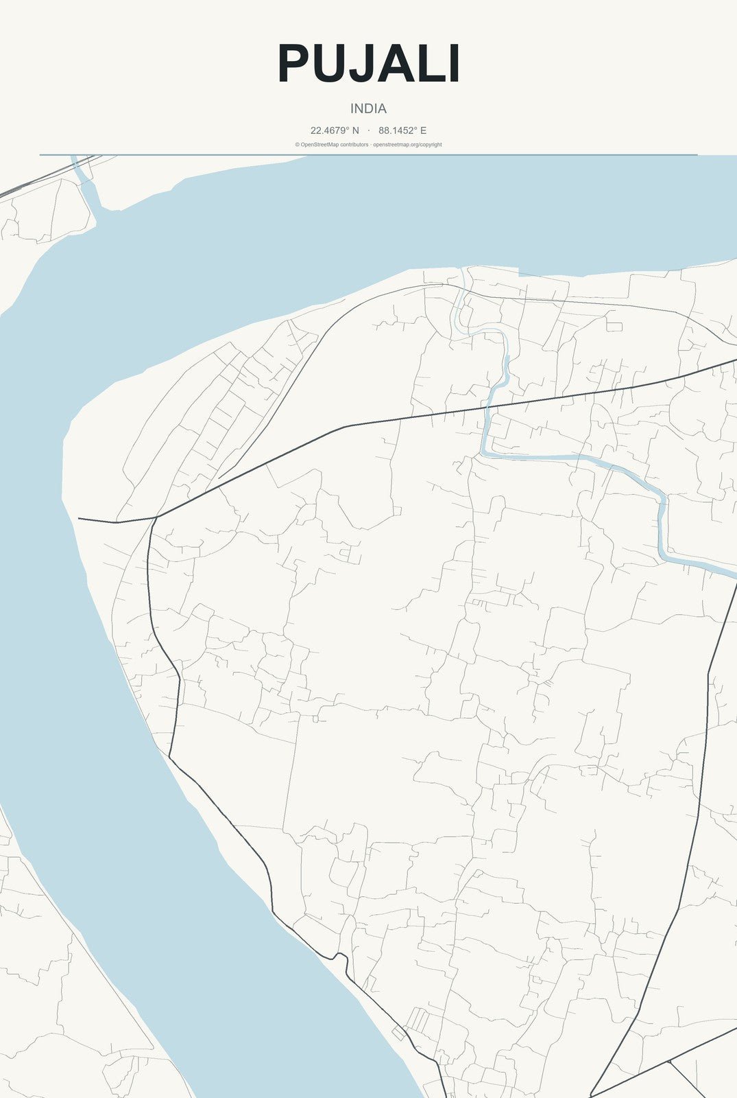 Pujali, India City Map Aluminum Sign in Headline Atlas style