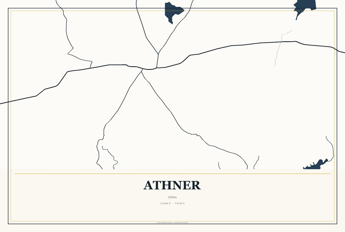 Athner, India City Map Aluminum Sign in Citrine Modern style