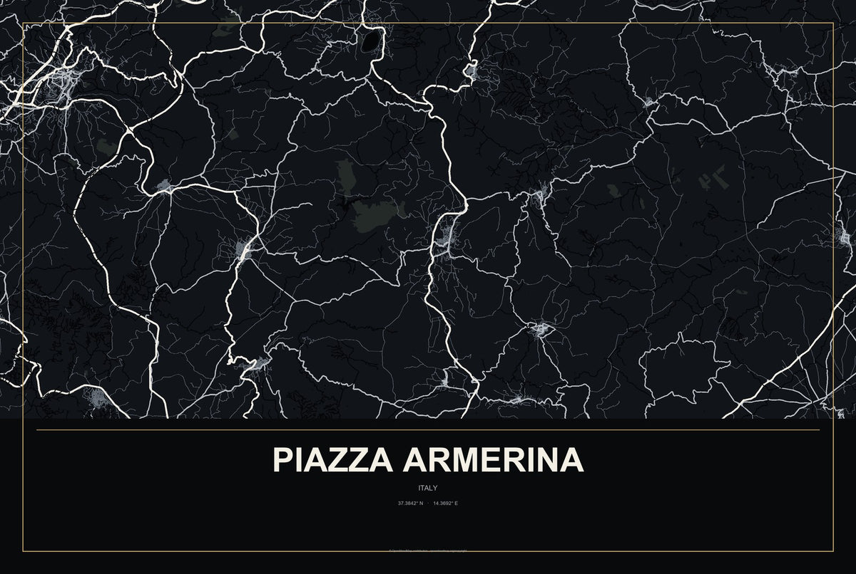 Piazza Armerina, Italy City Map Aluminum Sign in Metropolitan Noir style