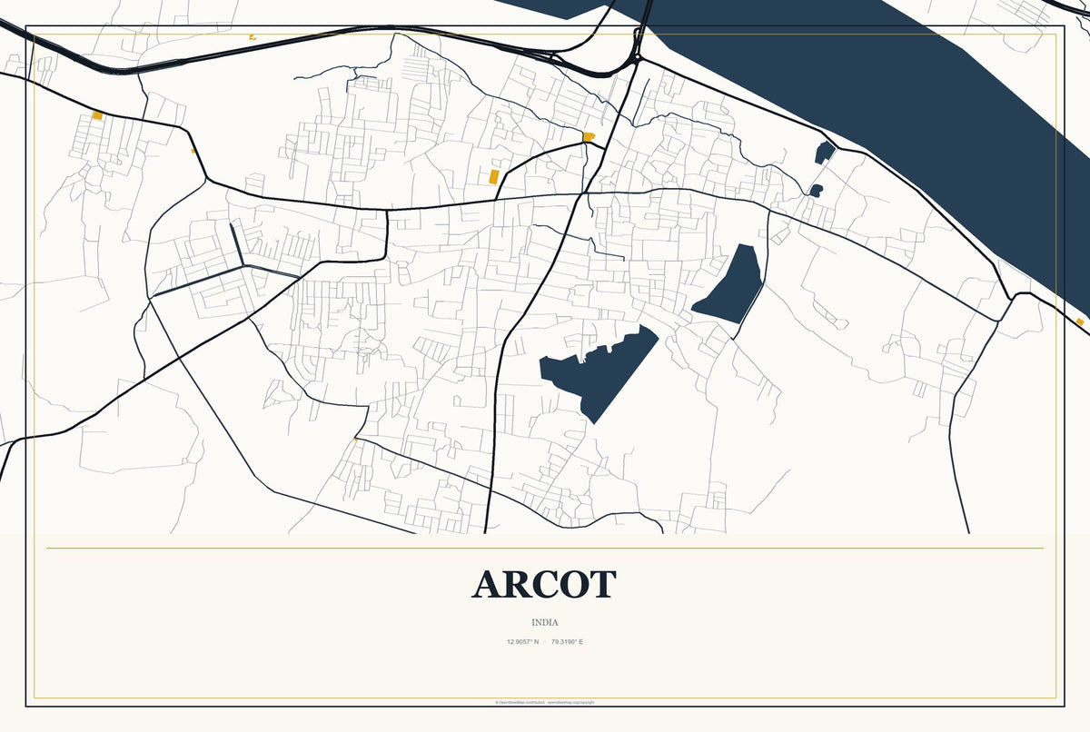 Arcot, India City Map Aluminum Sign in Citrine Modern style