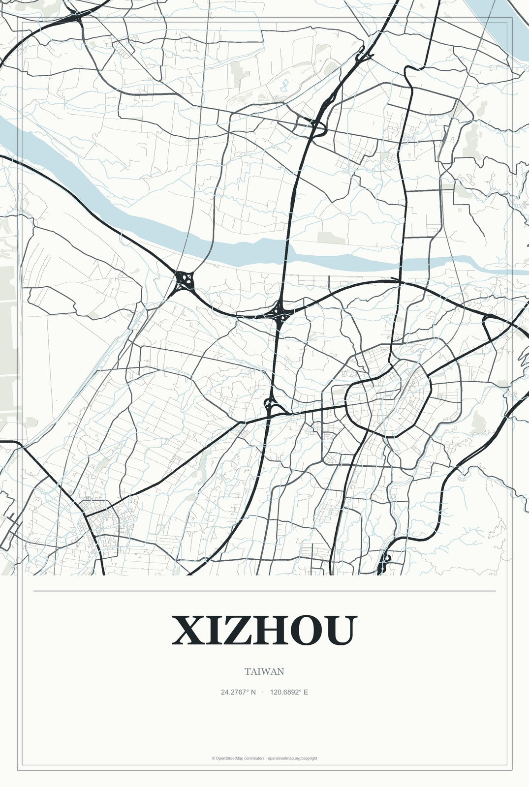 Xizhou, Taiwan City Map Aluminum Sign in Gallery Air style
