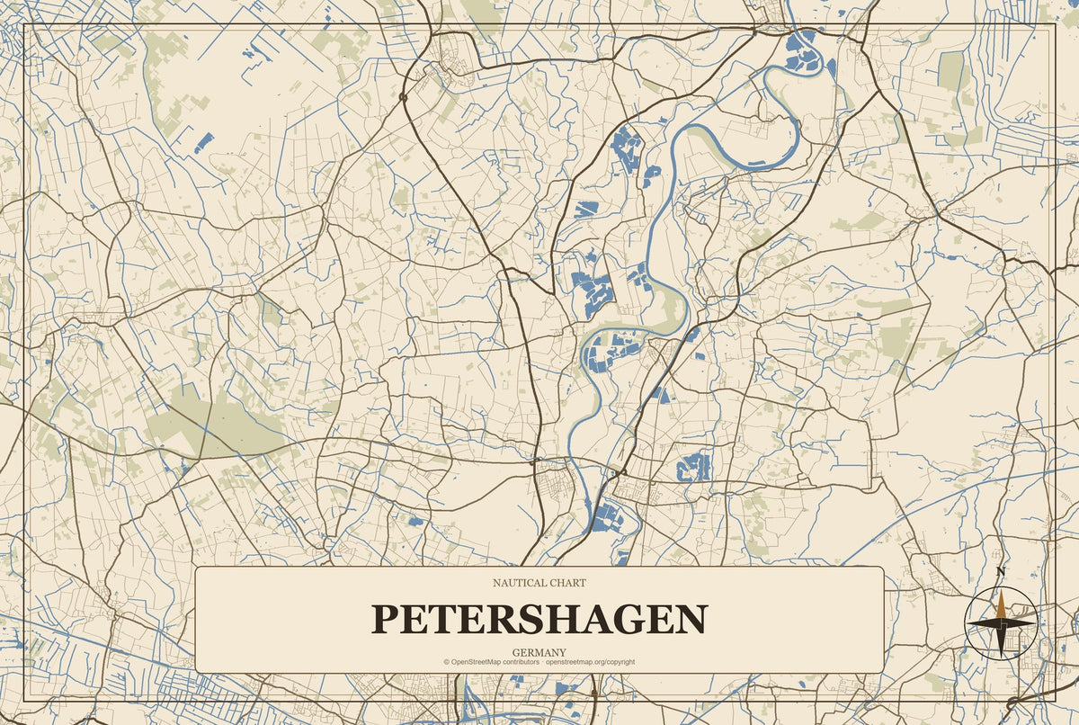 Petershagen, Brandenburg, Germany City Map Aluminum Sign in Heritage Nautical style