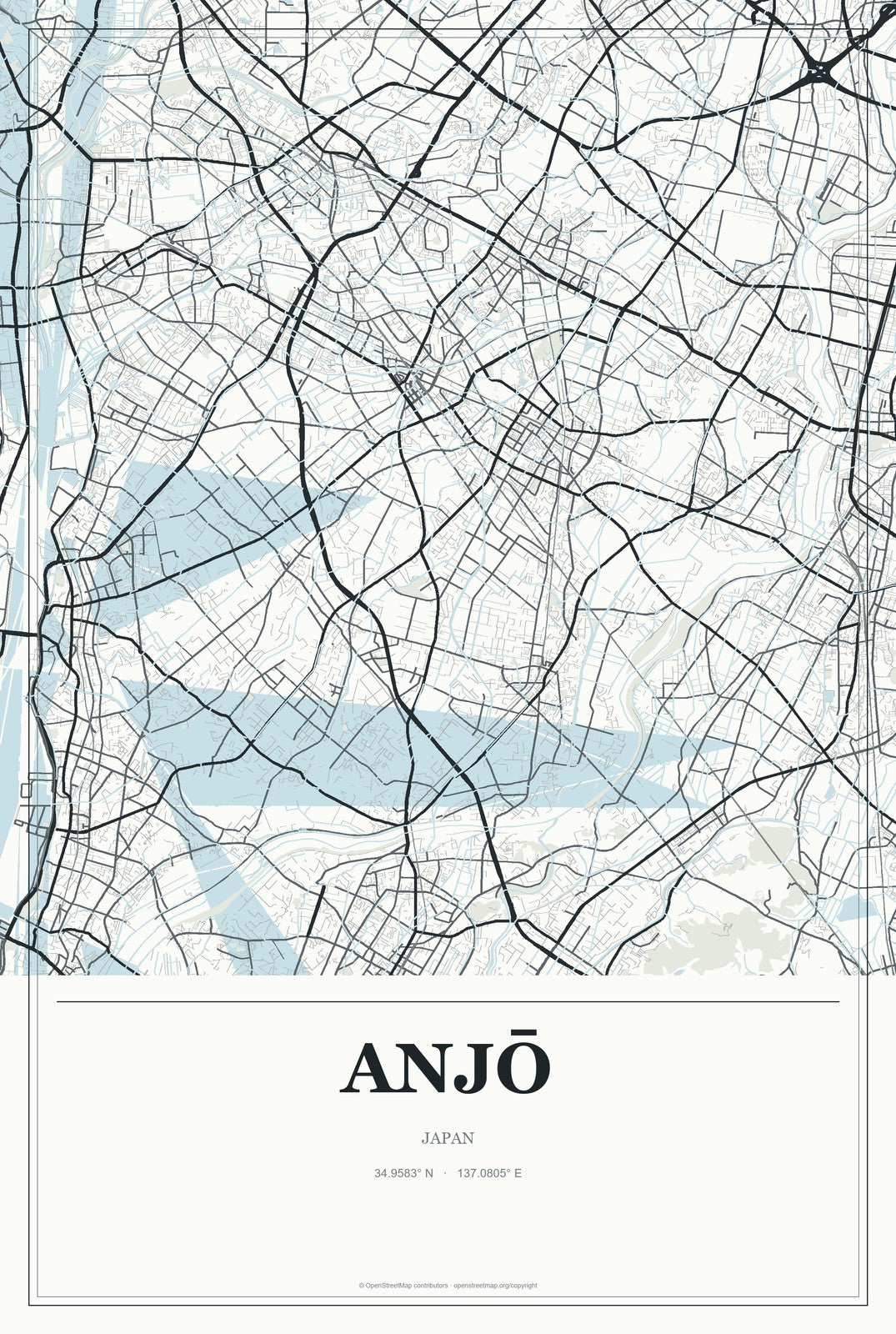 Anjō, Japan City Map Aluminum Sign in Gallery Air style