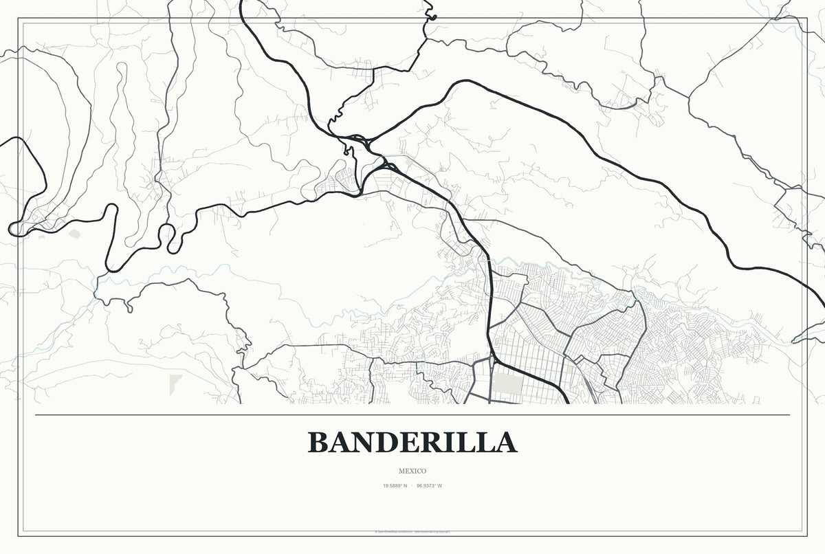 Banderilla, Mexico City Map Aluminum Sign in Gallery Air style