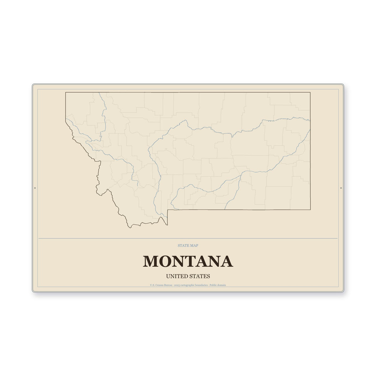 Montana state map aluminum sign in Heritage Nautical style