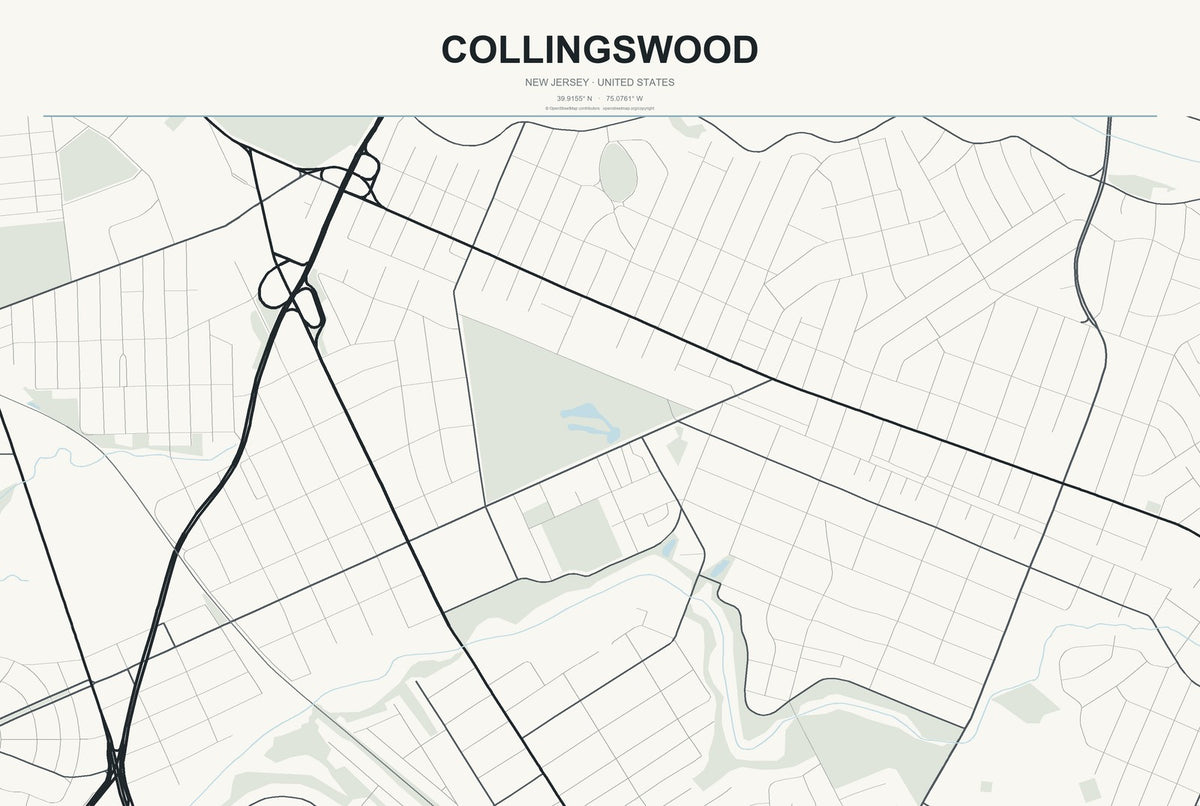 Collingswood, New Jersey City Map Aluminum Sign in Headline Atlas style