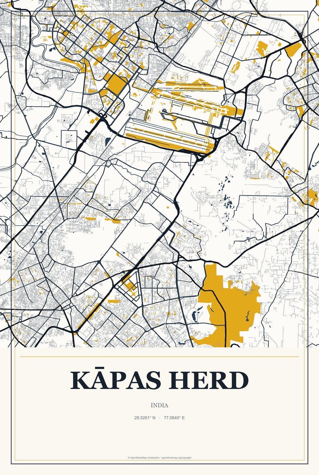Kāpas Herd, India City Map Aluminum Sign in Citrine Modern style