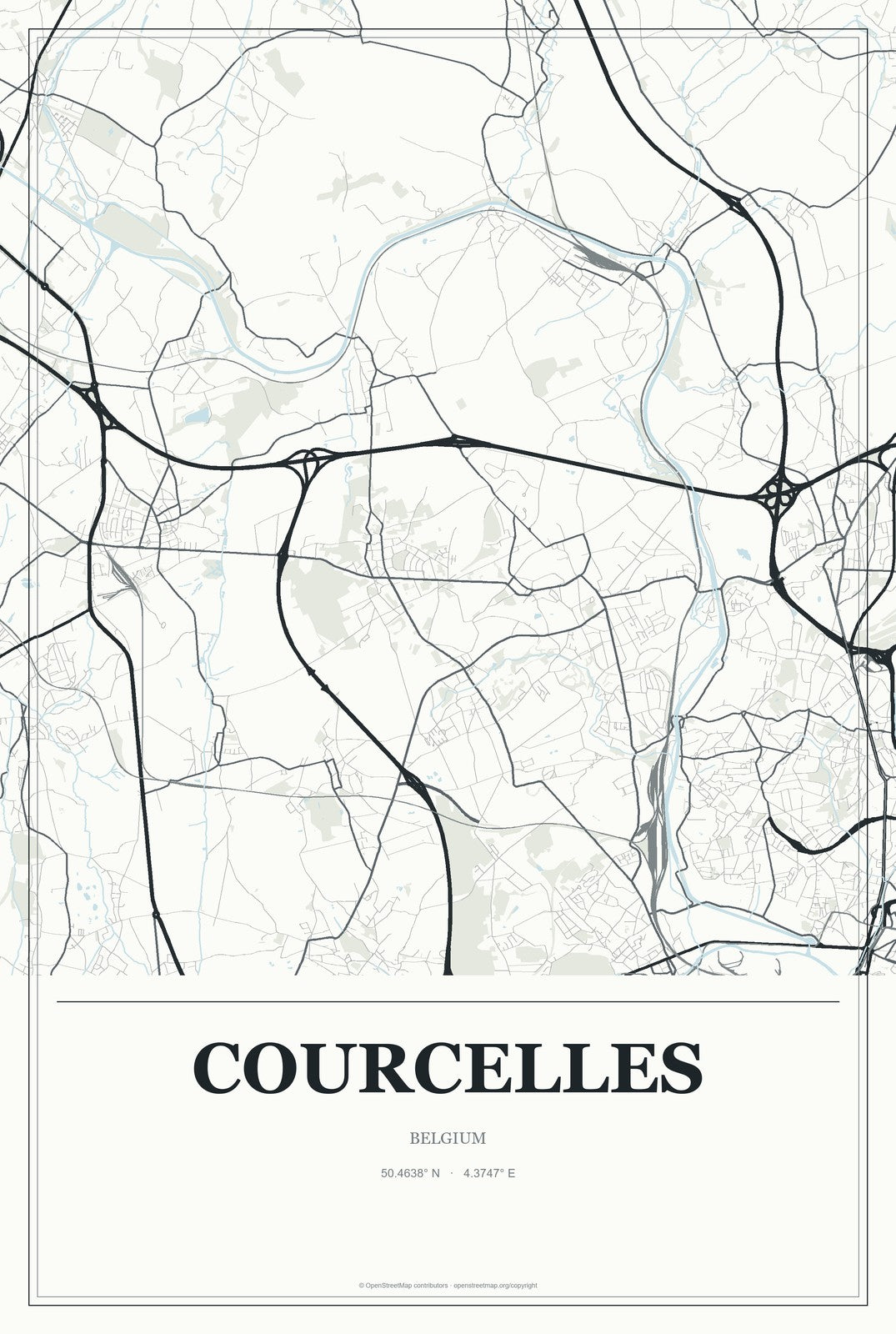 Courcelles, Belgium City Map Aluminum Sign in Gallery Air style