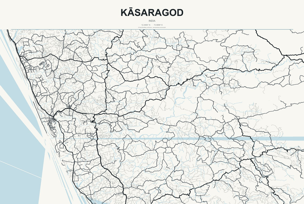 Kāsaragod, India City Map Aluminum Sign in Headline Atlas style