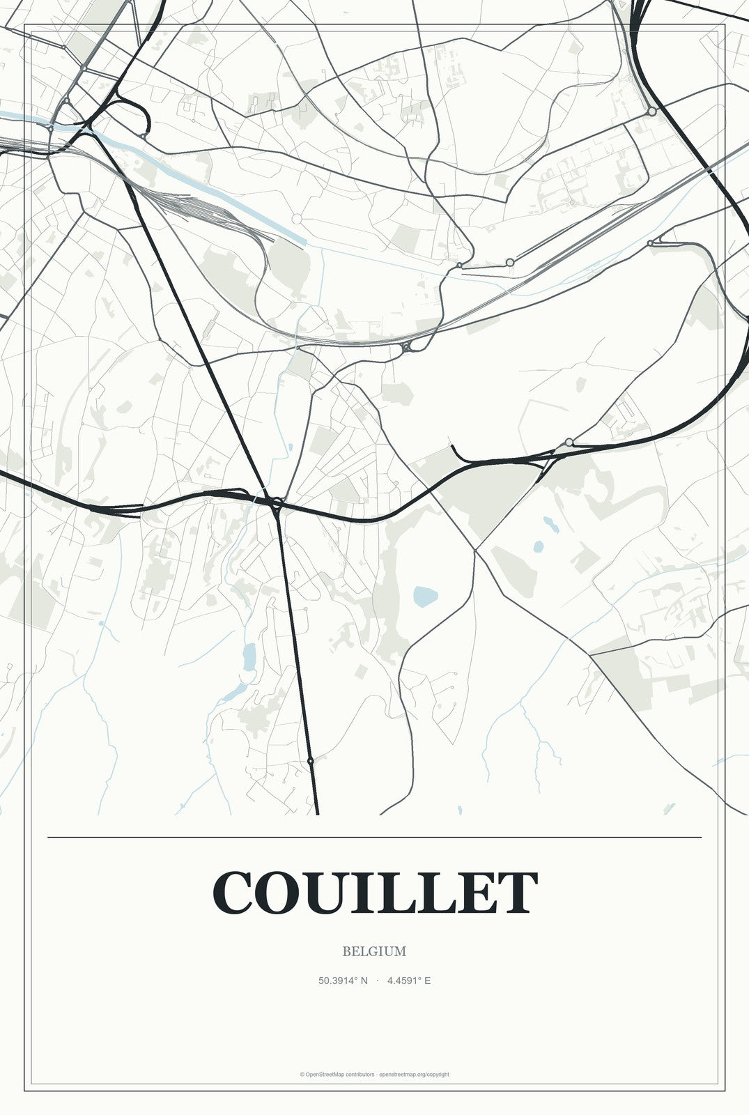 Couillet, Belgium City Map Aluminum Sign in Gallery Air style