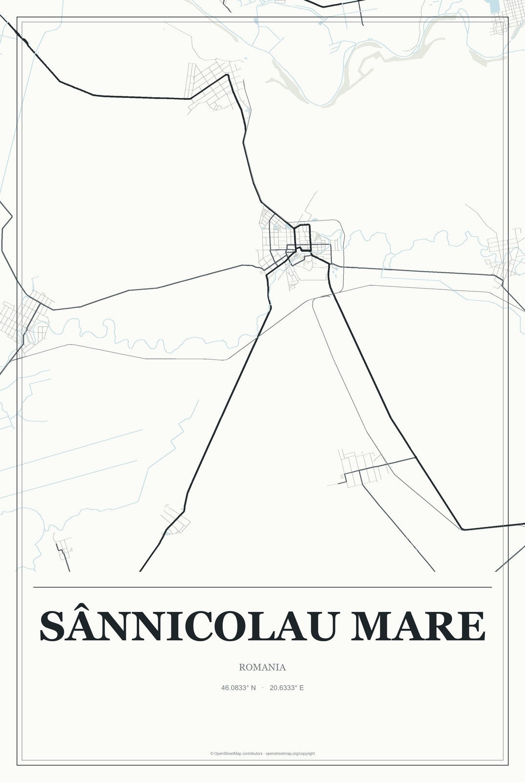 Sânnicolau Mare, Romania City Map Aluminum Sign in Gallery Air style