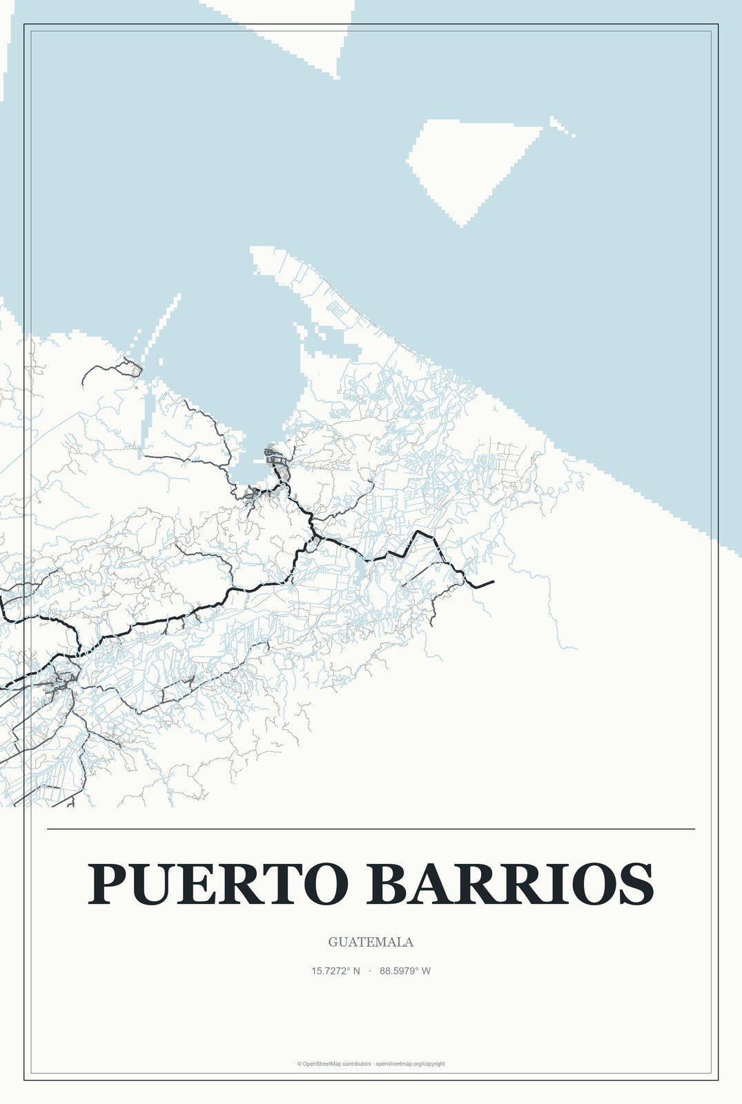 Puerto Barrios, Guatemala City Map Aluminum Sign in Gallery Air style