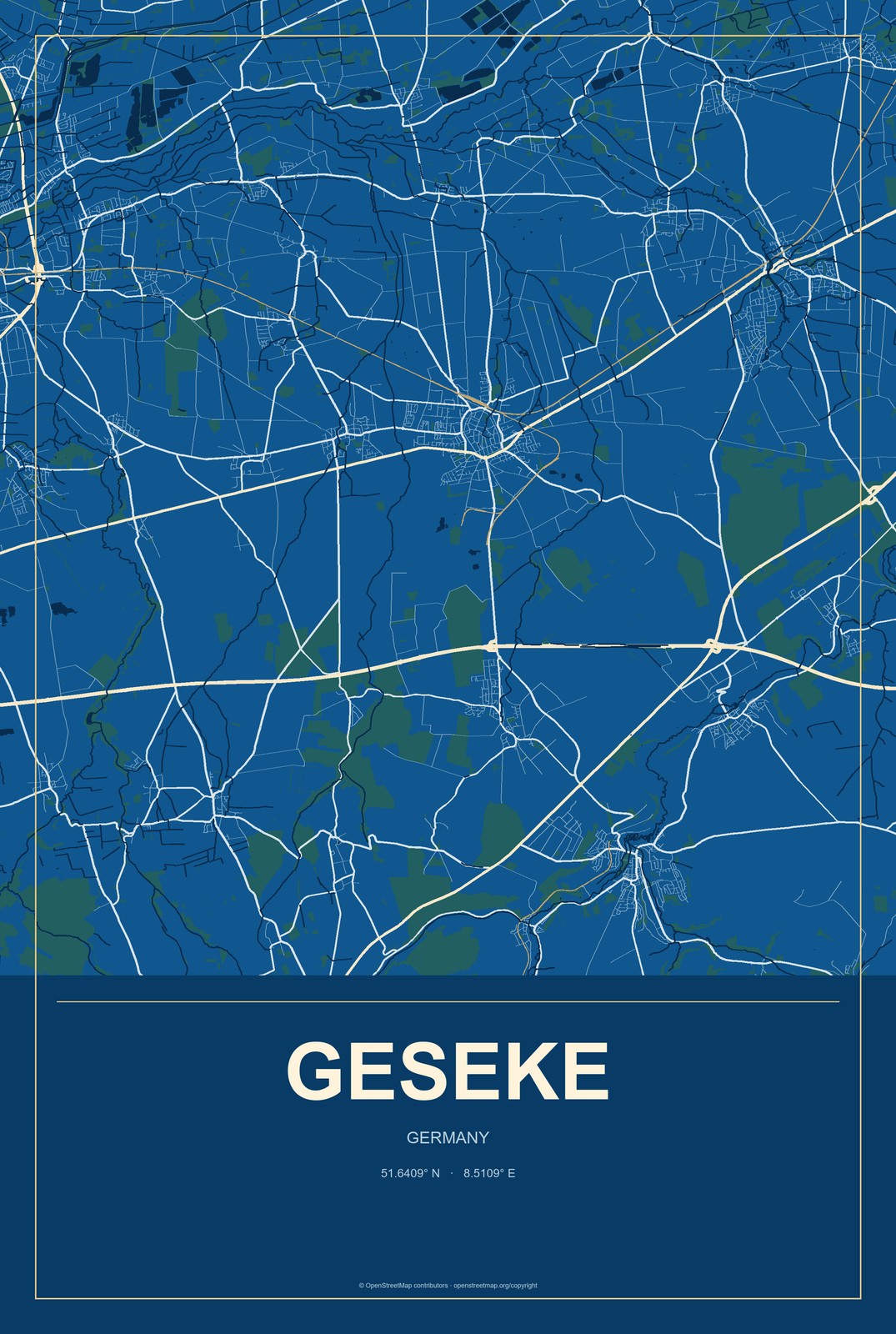 Geseke, Germany City Map Aluminum Sign in Harbor Cobalt style