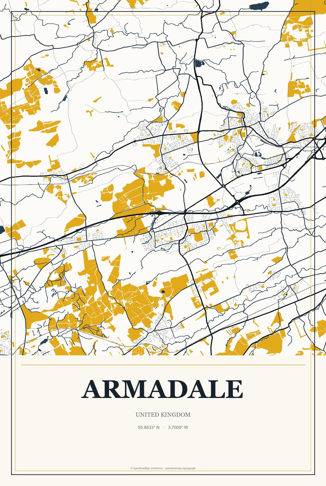Armadale, United Kingdom City Map Aluminum Sign in Citrine Modern style