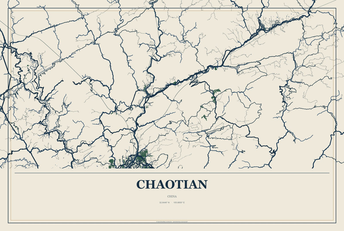 Chaotian, China City Map Aluminum Sign in Coastal Cutout style