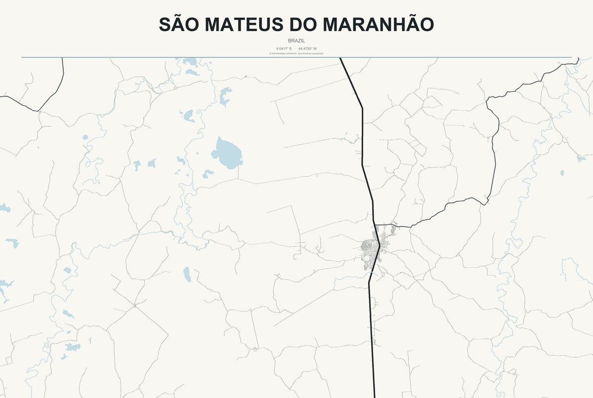 São Mateus do Maranhão, Brazil City Map Aluminum Sign in Headline Atlas style