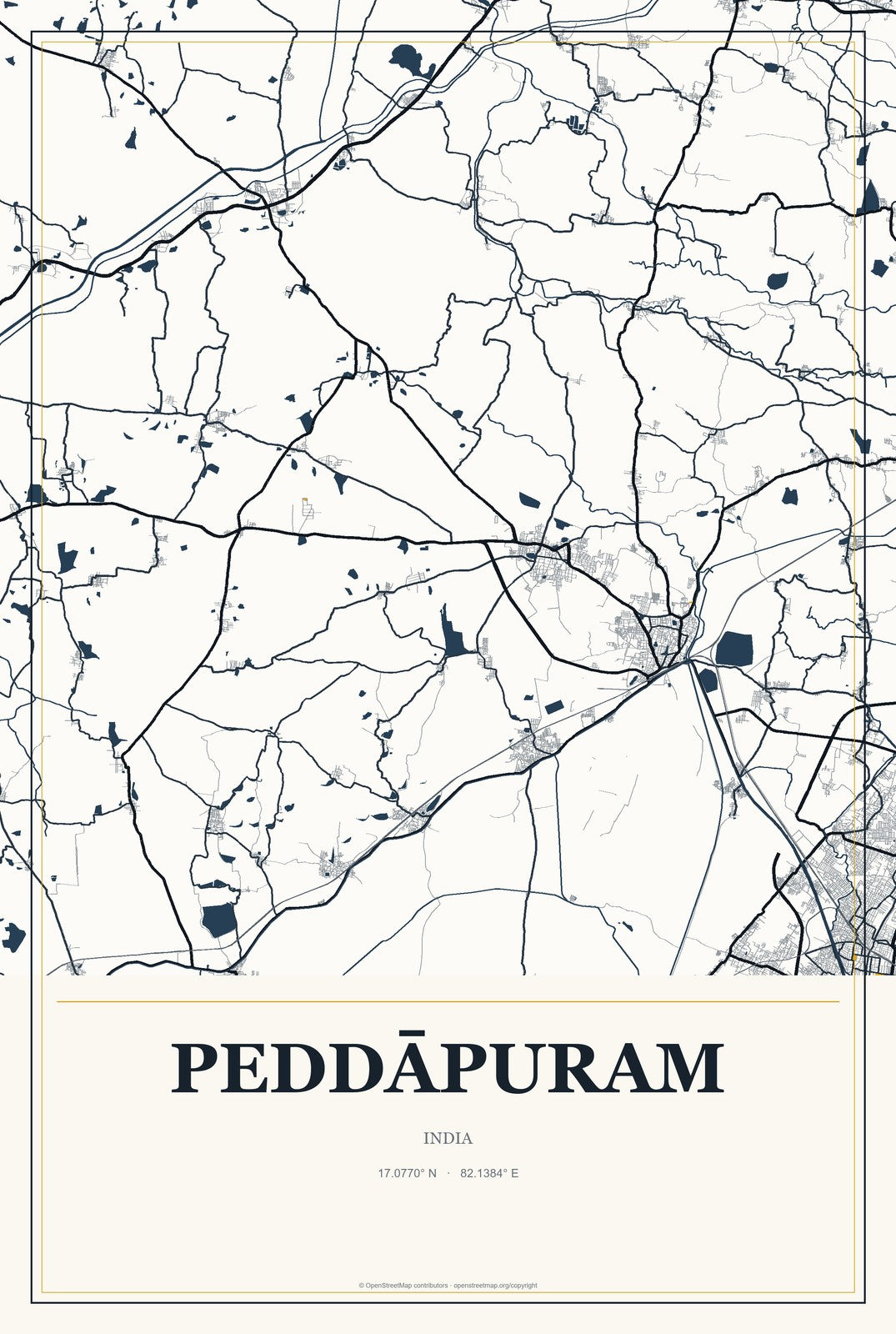Peddāpuram, India City Map Aluminum Sign in Citrine Modern style
