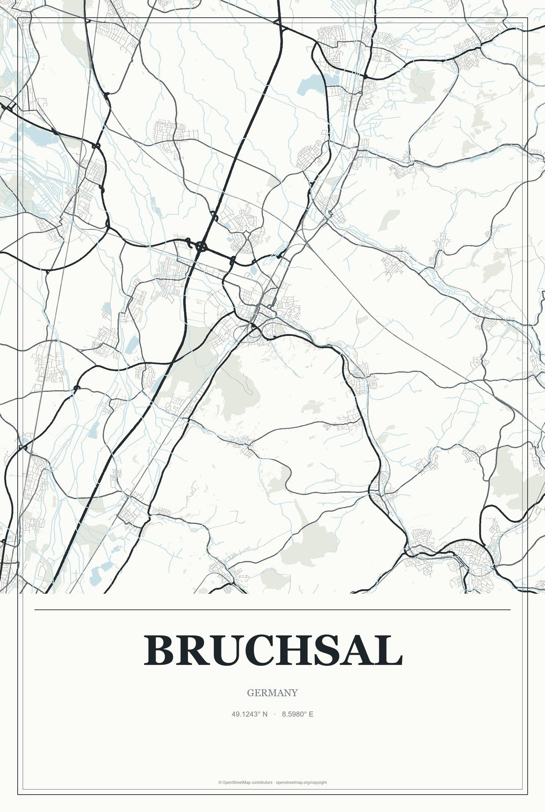 Bruchsal, Germany City Map Aluminum Sign in Gallery Air style