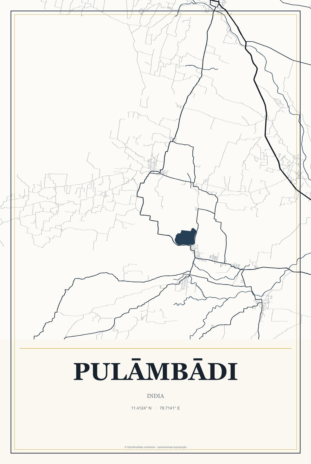 Pulāmbādi, India City Map Aluminum Sign in Citrine Modern style
