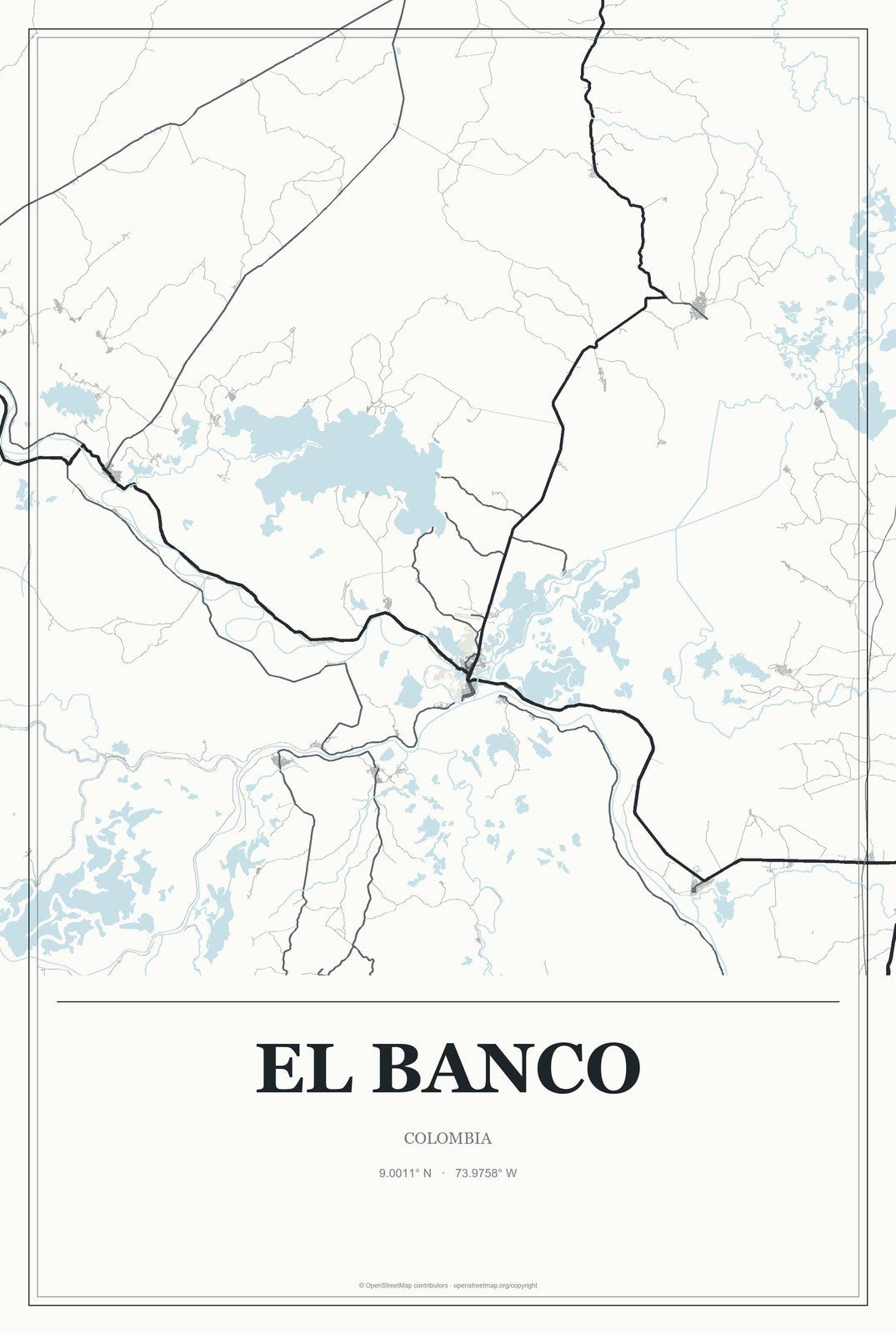 El Banco, Colombia City Map Aluminum Sign in Gallery Air style