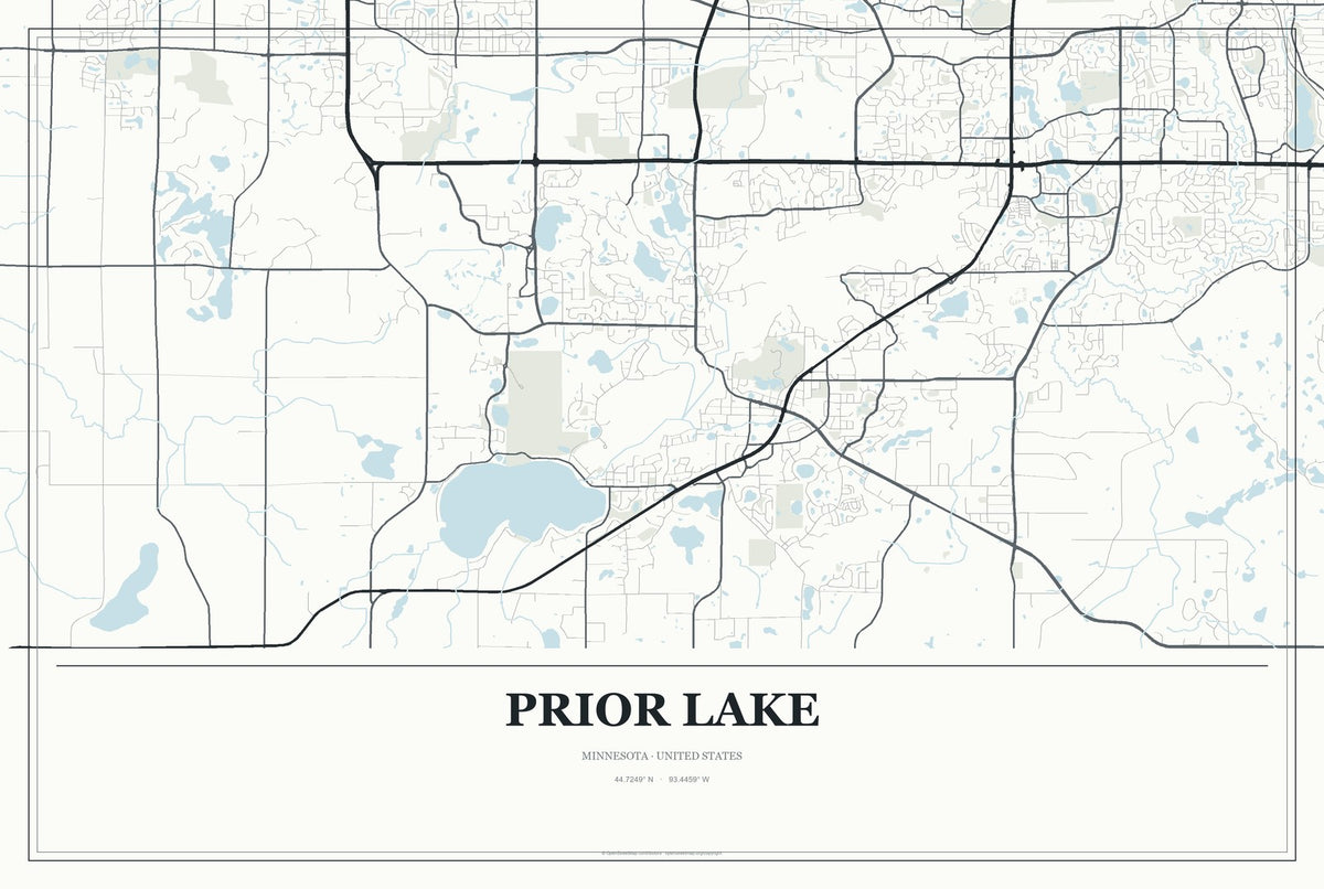 Prior Lake, Minnesota City Map Aluminum Sign in Gallery Air style