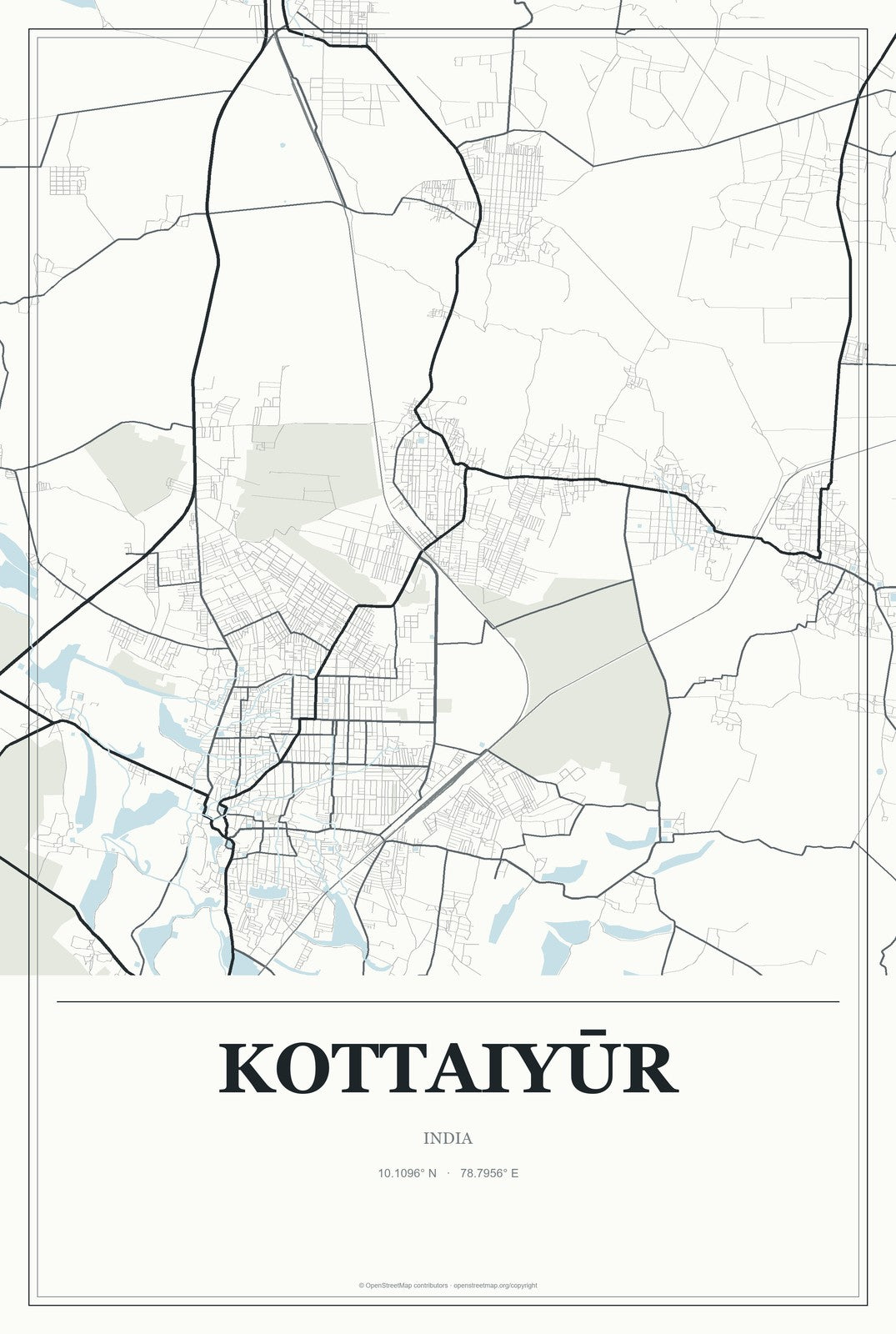 Kottaiyūr, India City Map Aluminum Sign in Gallery Air style