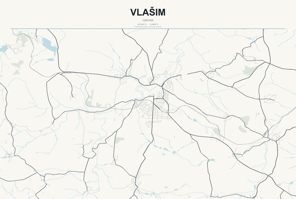 Vlašim, Czechia City Map Aluminum Sign in Headline Atlas style