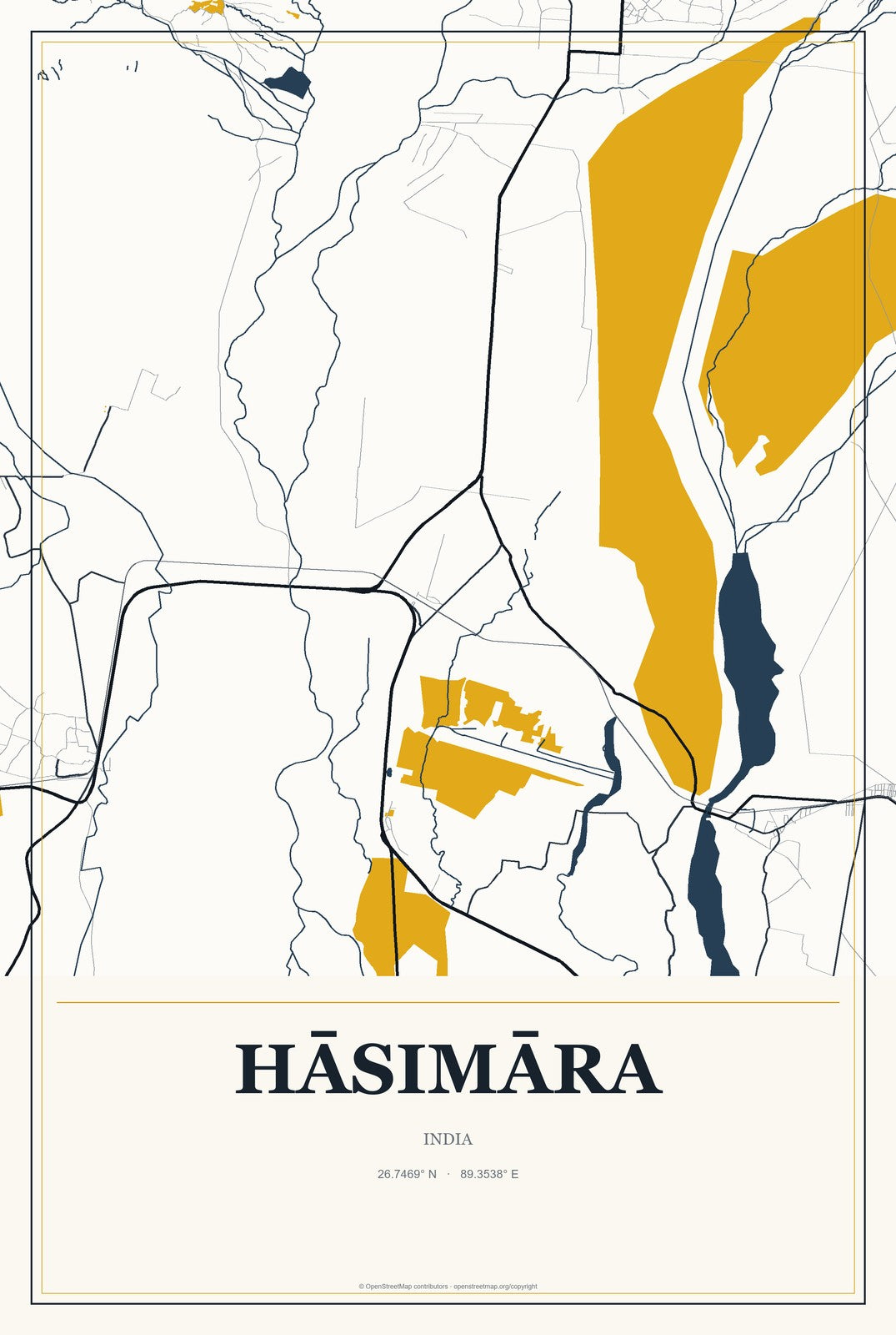 Hāsimāra, India City Map Aluminum Sign in Citrine Modern style