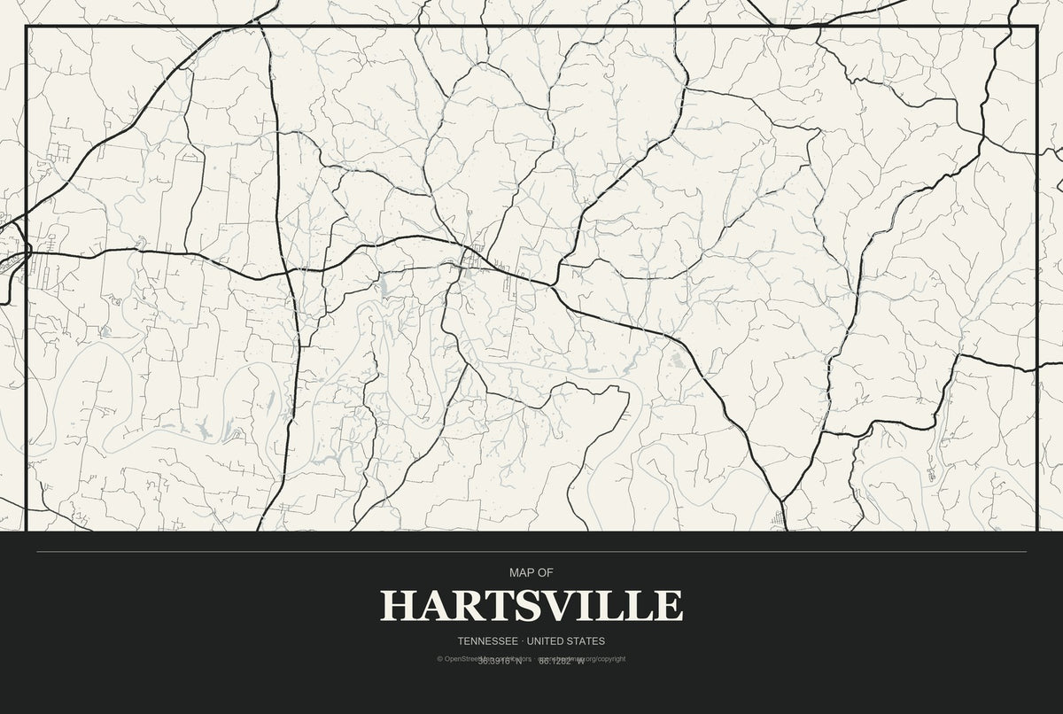 Hartsville, Tennessee City Map Aluminum Sign in Museum Plaque style