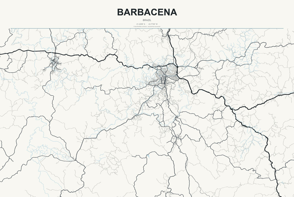 Barbacena, Brazil City Map Aluminum Sign in Headline Atlas style