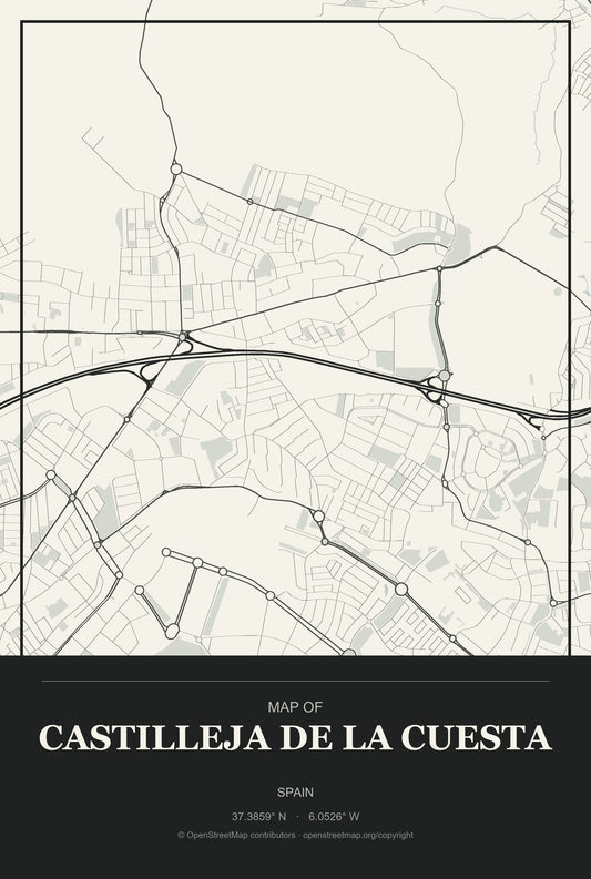 Castilleja de la Cuesta, Spain City Map Aluminum Sign in Museum Plaque style