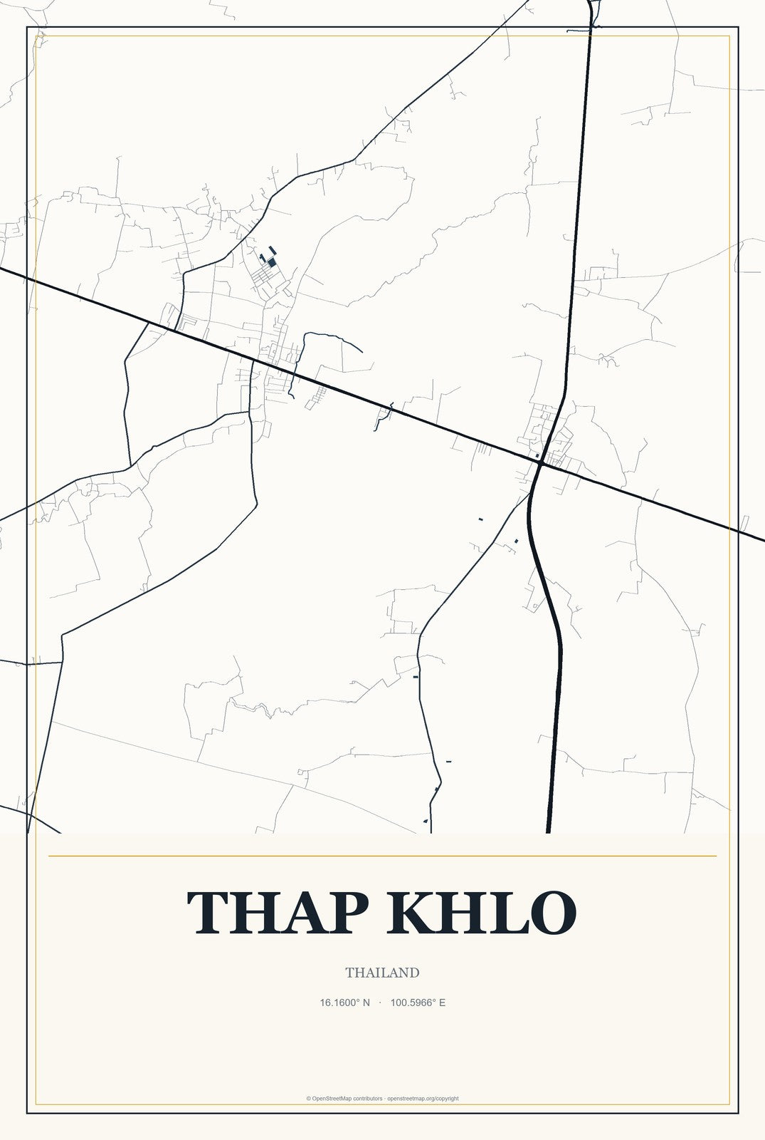 Thap Khlo, Thailand City Map Aluminum Sign in Citrine Modern style