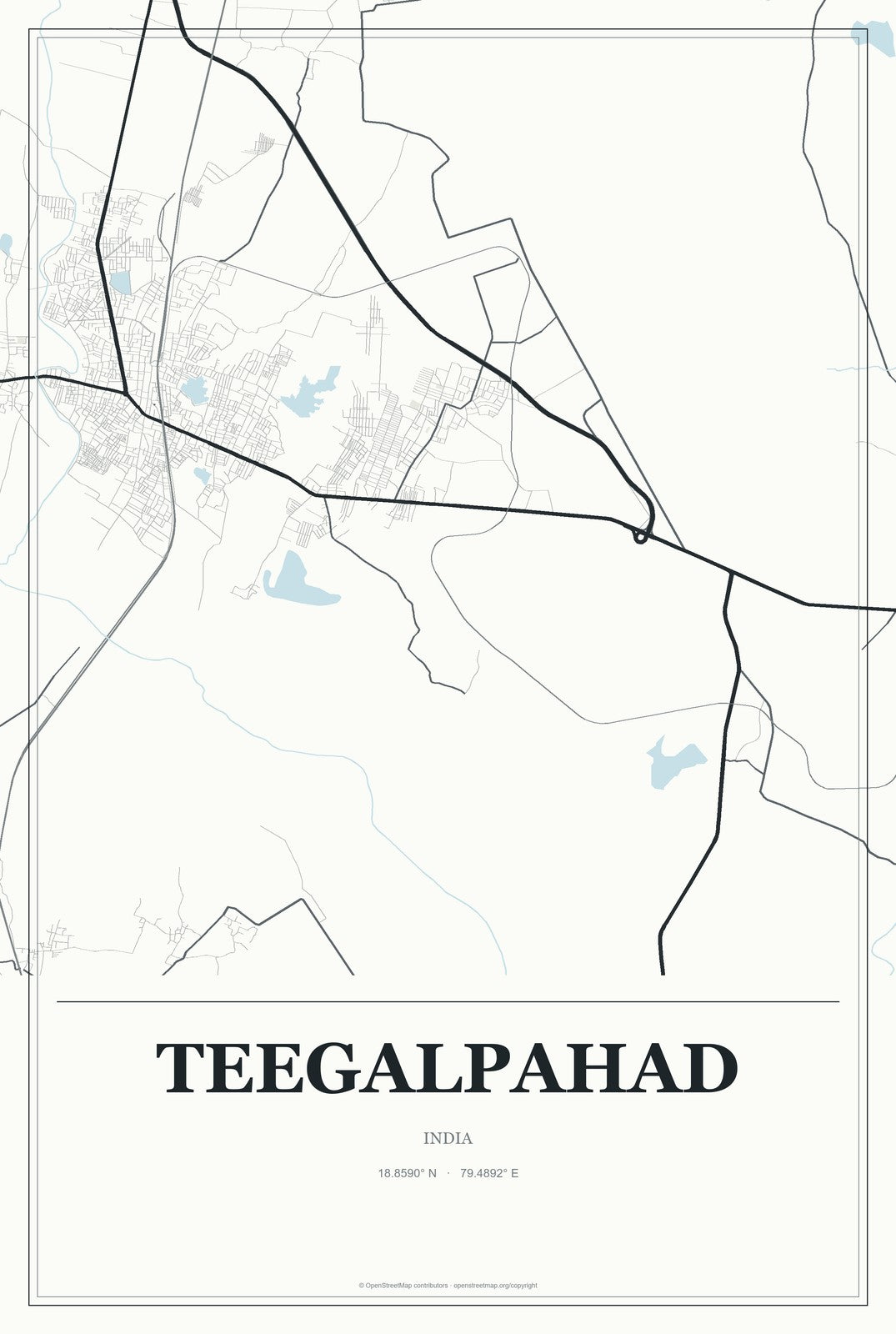 Teegalpahad, India City Map Aluminum Sign in Gallery Air style