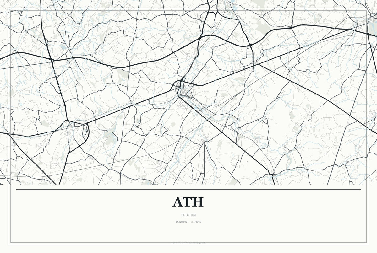 Ath, Belgium City Map Aluminum Sign in Gallery Air style
