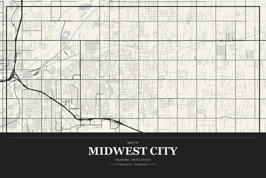 Midwest City, Oklahoma City Map Aluminum Sign in Museum Plaque style