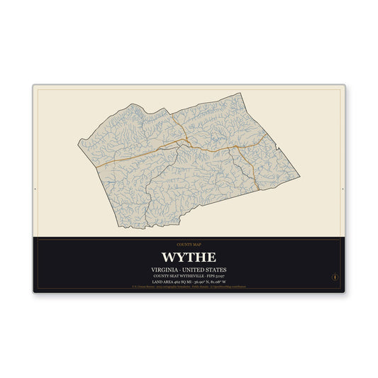 Wythe County, Virginia Map Aluminum Sign in Museum Plaque style