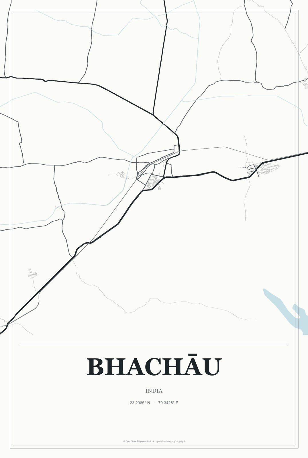 Bhachāu, India City Map Aluminum Sign in Gallery Air style