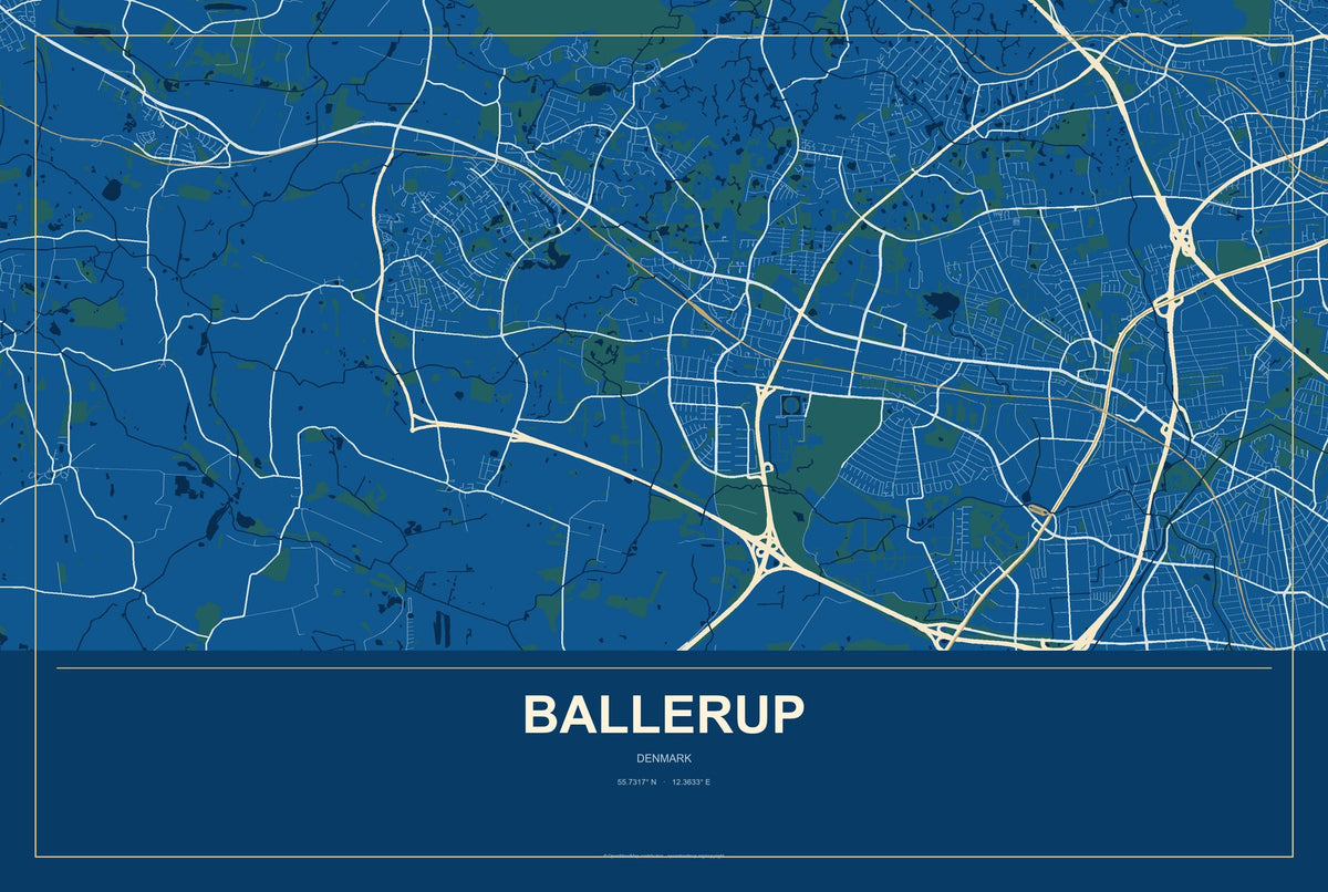 Ballerup, Denmark City Map Aluminum Sign in Harbor Cobalt style