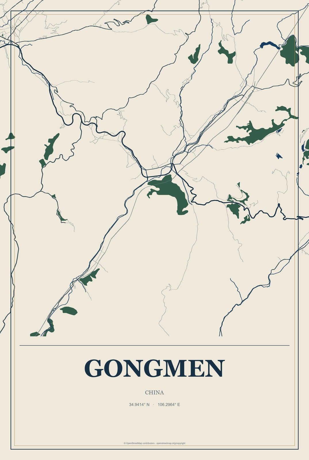 Gongmen, China City Map Aluminum Sign in Coastal Cutout style