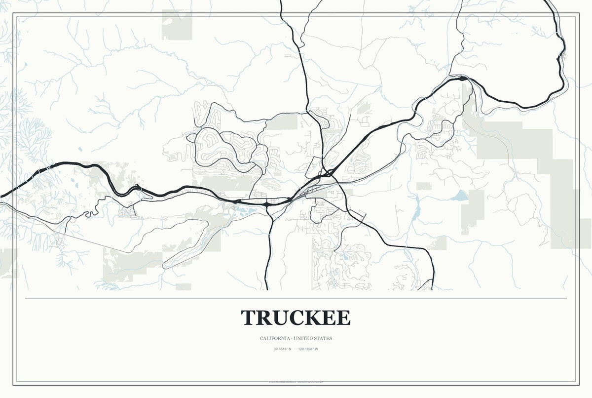 Truckee, California City Map Aluminum Sign in Gallery Air style