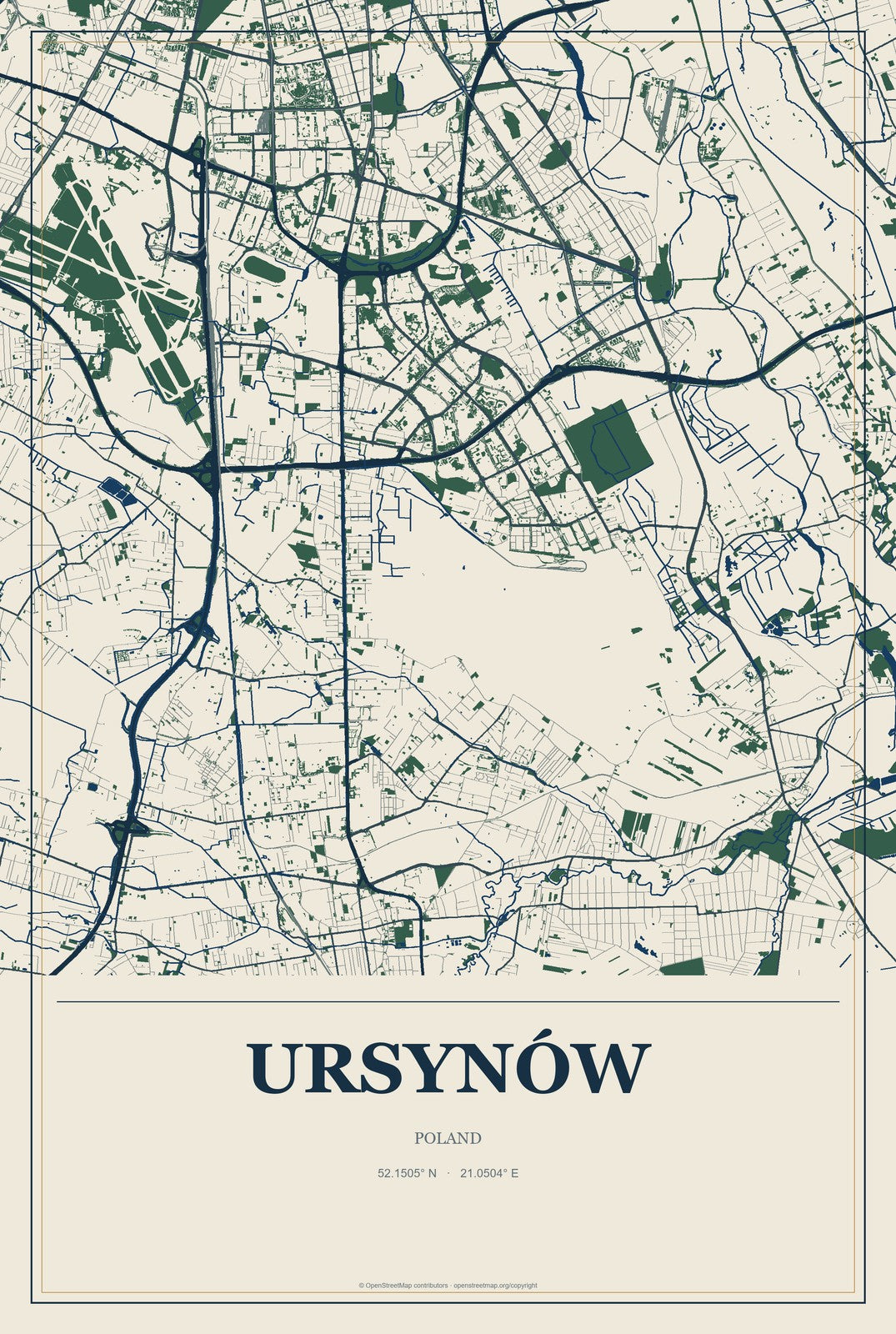 Ursynów, Poland City Map Aluminum Sign in Coastal Cutout style