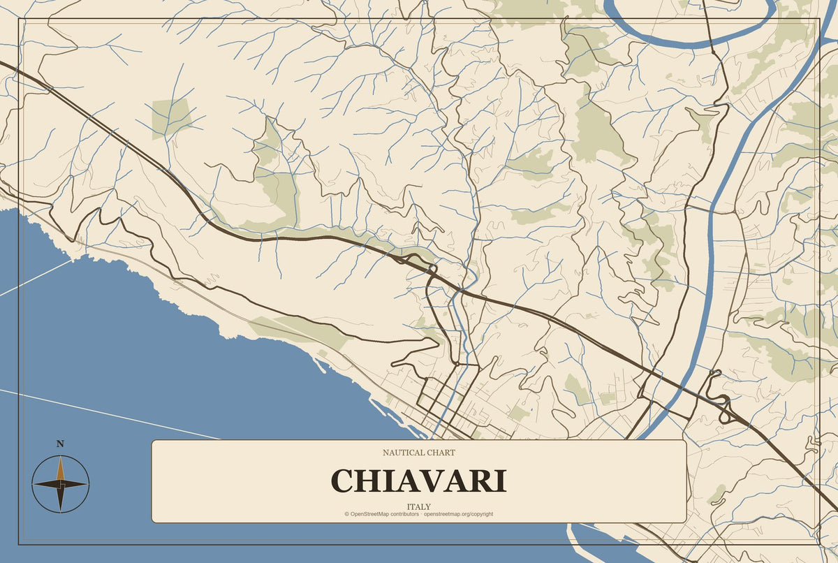Chiavari, Italy City Map Aluminum Sign in Heritage Nautical style