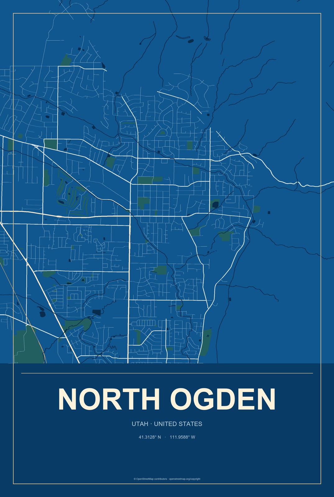 North Ogden, Utah City Map Aluminum Sign in Harbor Cobalt style