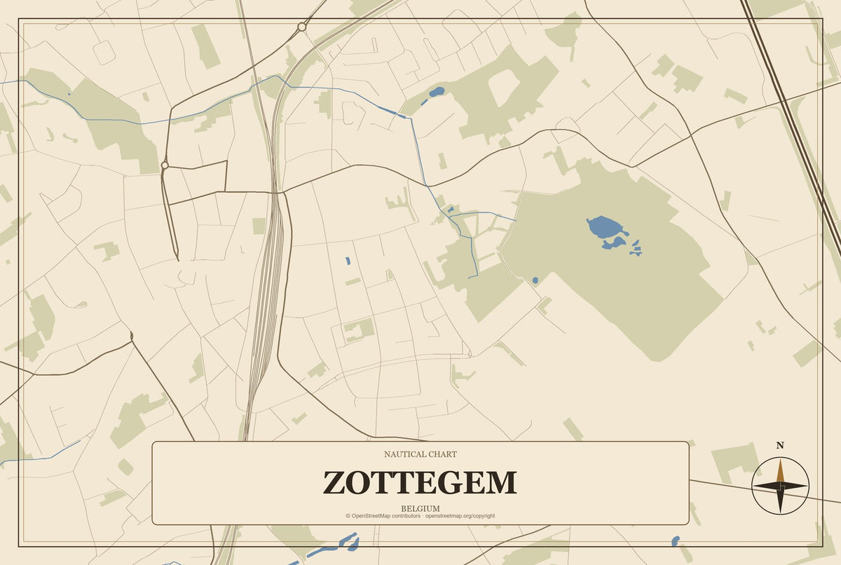 Zottegem, Belgium City Map Aluminum Sign in Heritage Nautical style