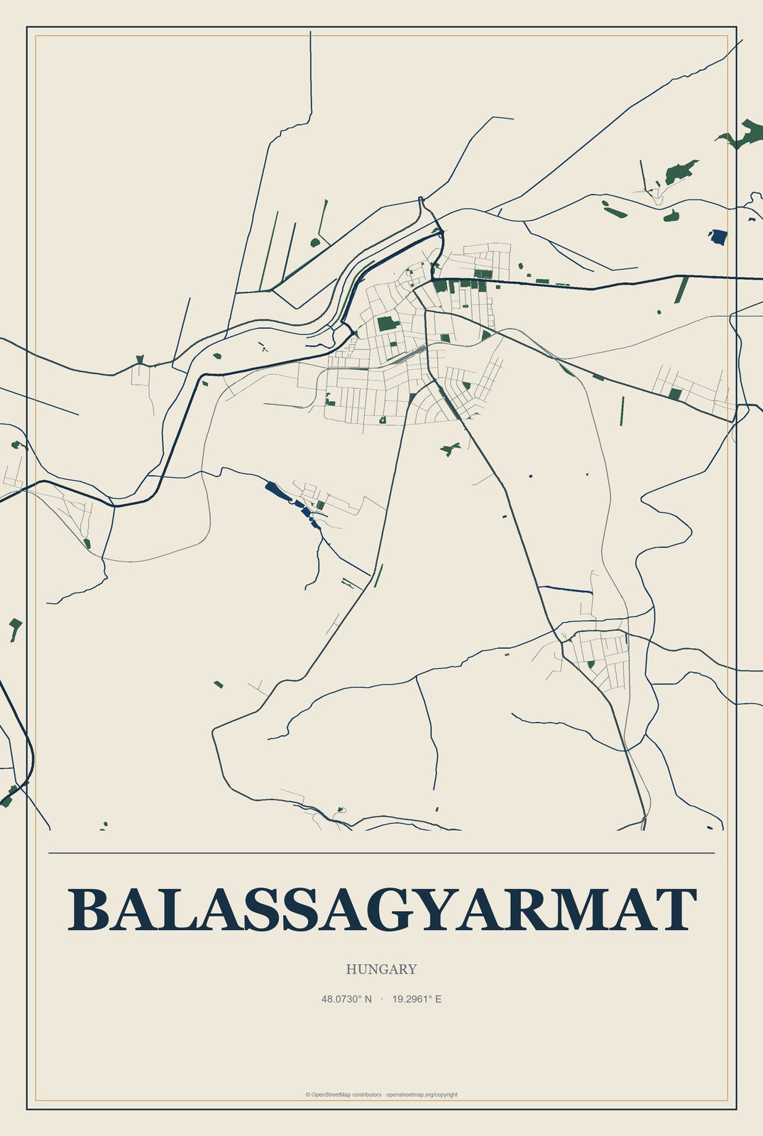 Balassagyarmat, Hungary City Map Aluminum Sign in Coastal Cutout style