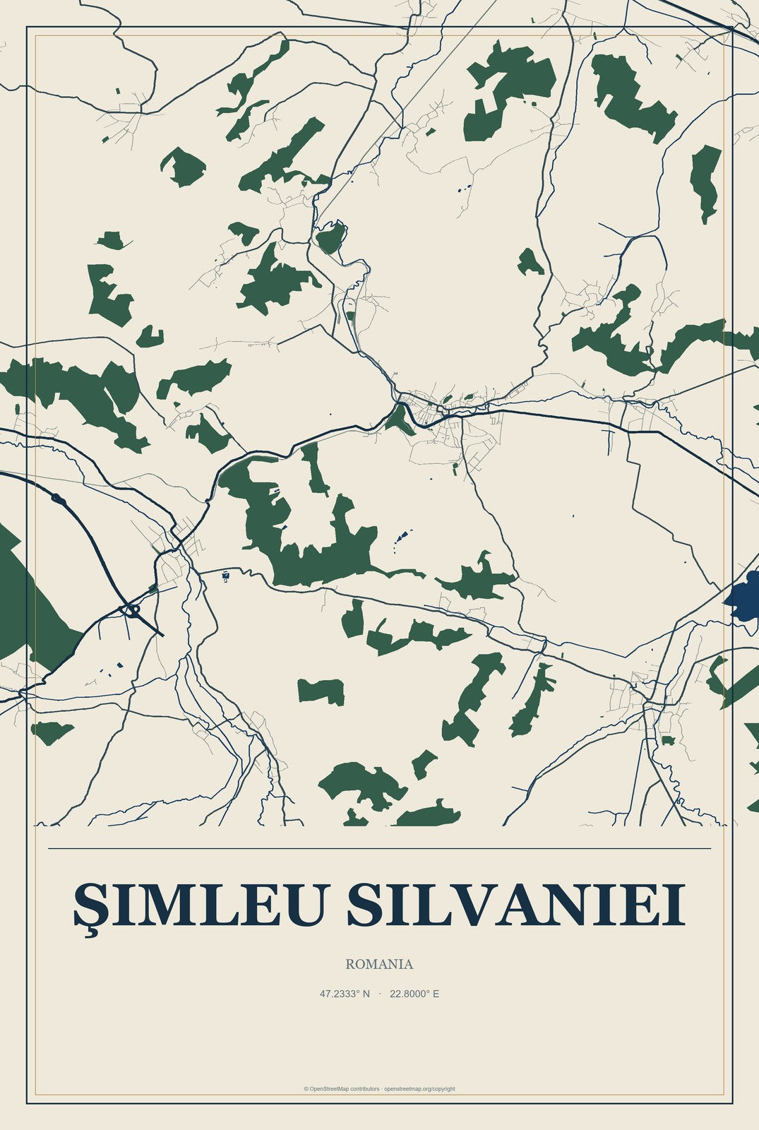 Şimleu Silvaniei, Romania City Map Aluminum Sign in Coastal Cutout style