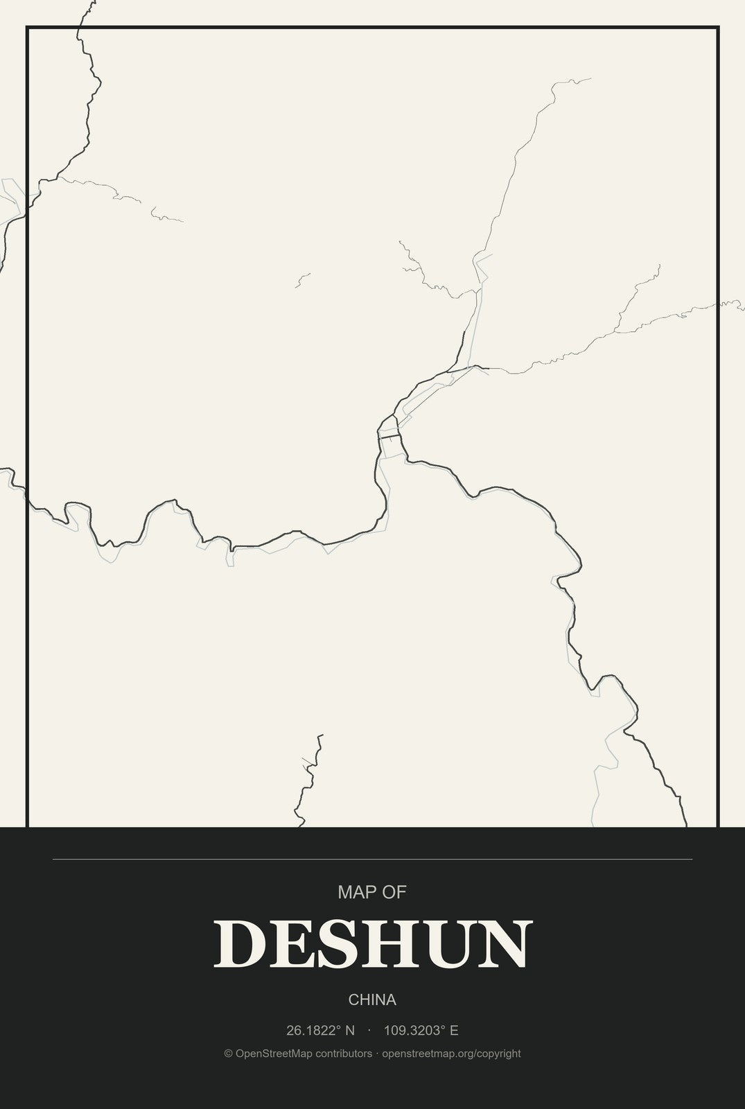 Deshun, China City Map Aluminum Sign in Museum Plaque style