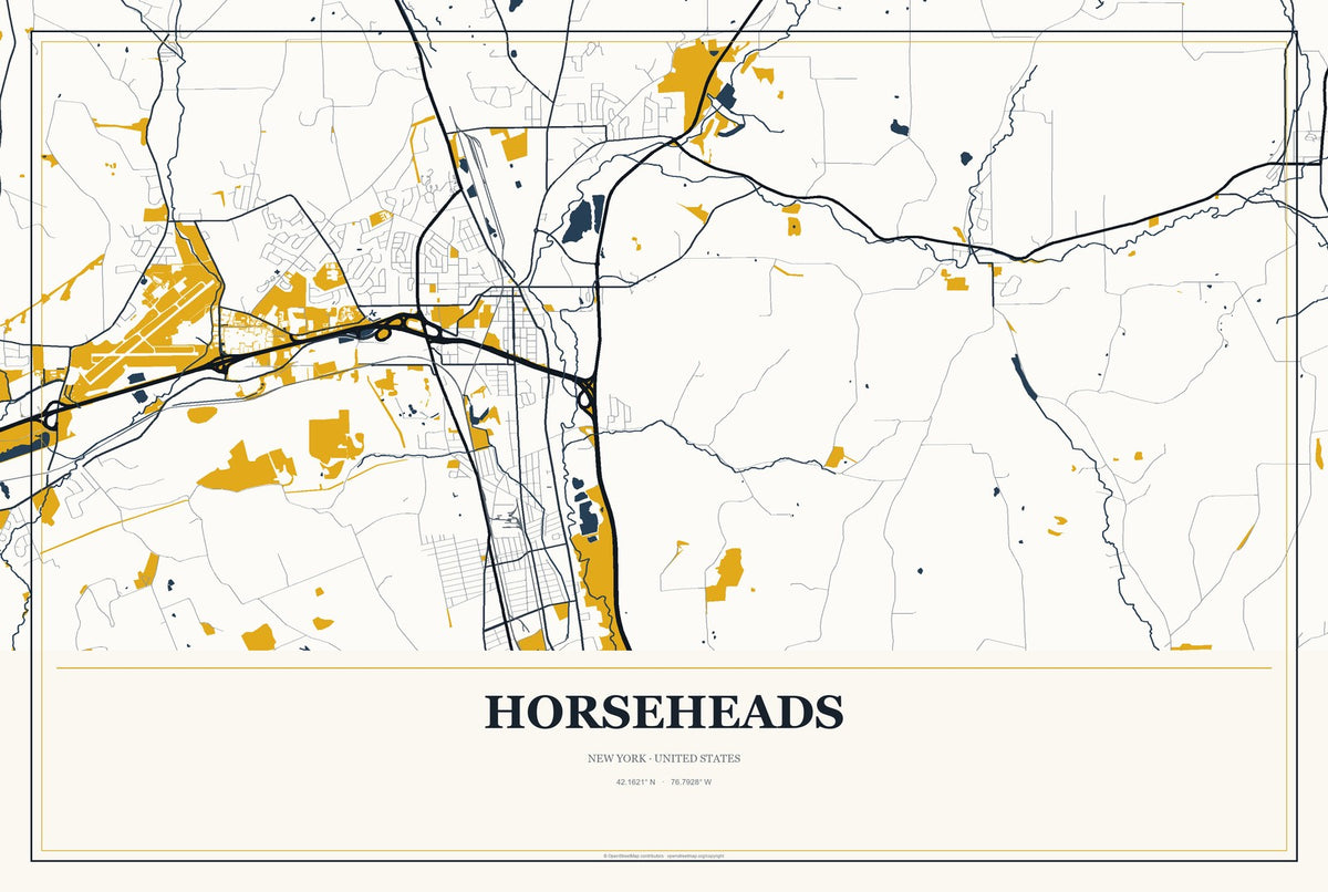 Horseheads, New York City Map Aluminum Sign in Citrine Modern style